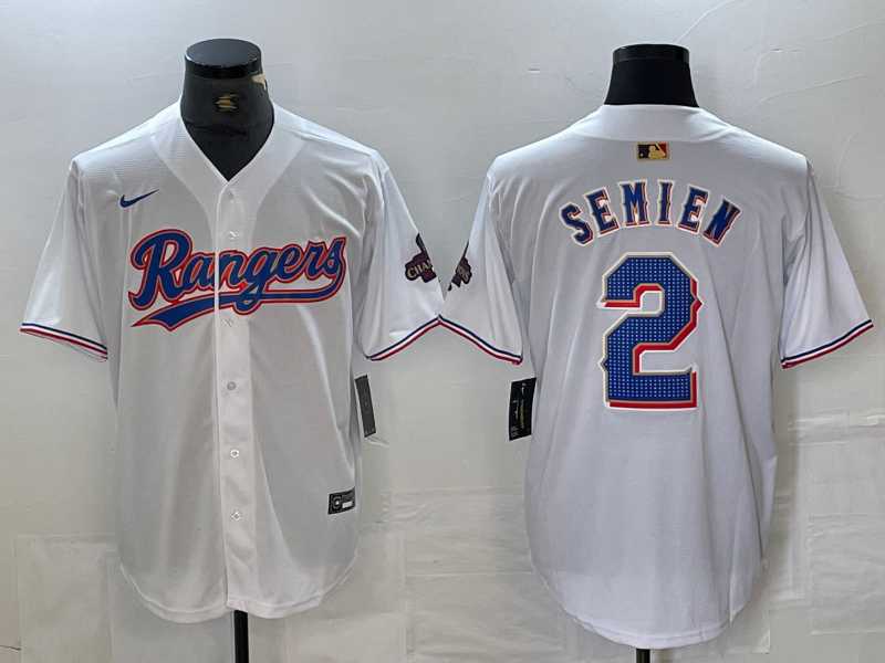 Men%27s Texas Rangers #2 Marcus Semien White 2023 World Series Champions Cool Base Jersey->texas rangers->MLB Jersey